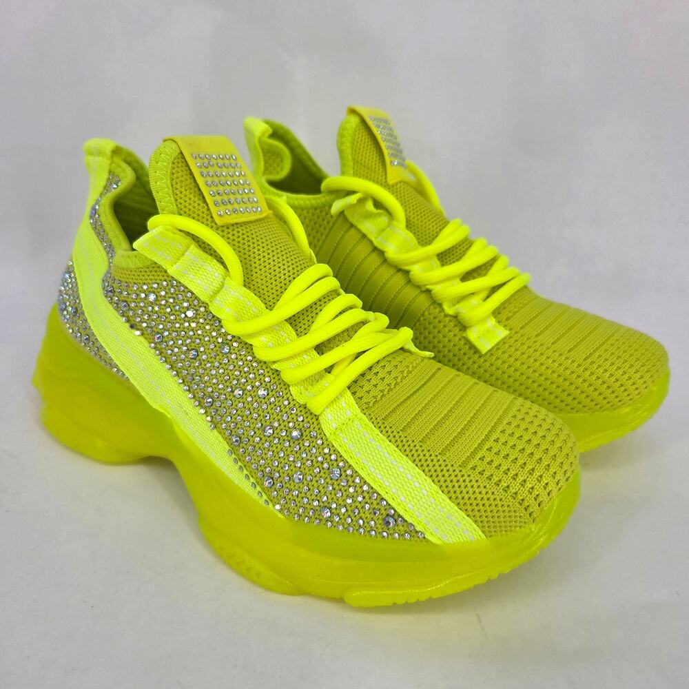 NEW AMS Chunky Jelly Sole Platform Rhinestone Sneaker Neon Yellow NEW Size 8.5